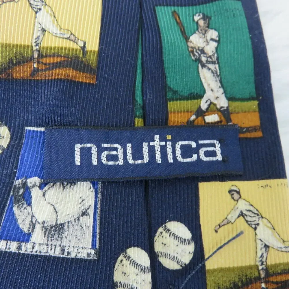 Vintage Nautica Silk Old Timey Baseball Tie Made in USA